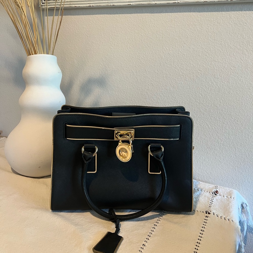 Michael Kors Hamilton Black and Gold Purse